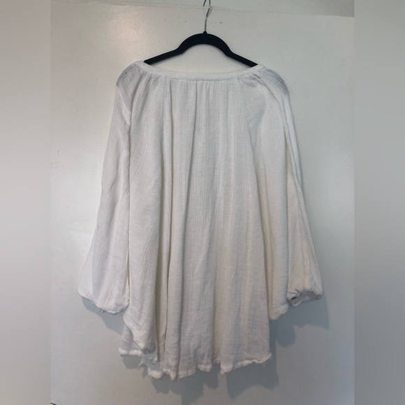 Free People White Cotton Caftan Henley Long Sleeve Beach Cover Up XS S M - Picture 7 of 8